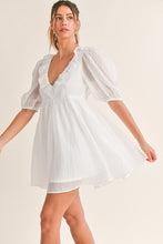 Load image into Gallery viewer, NEWEST ARRIVAL White Ruffle Bow Back Textured Dress
