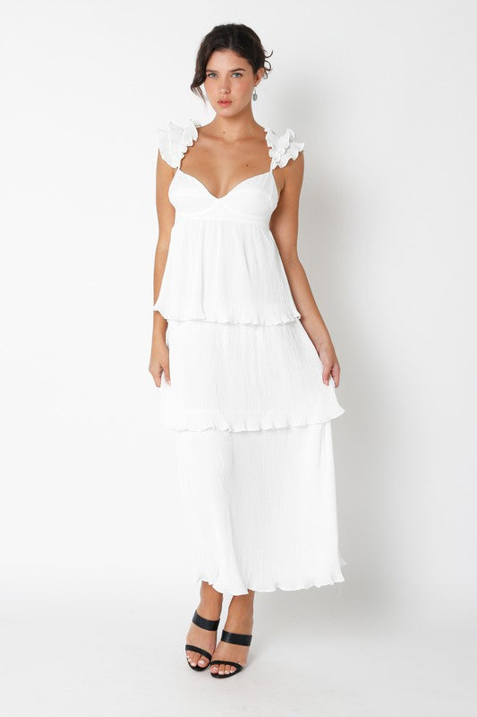 NEWEST ARRIVAL White Ruffle Tiered Midi Dress