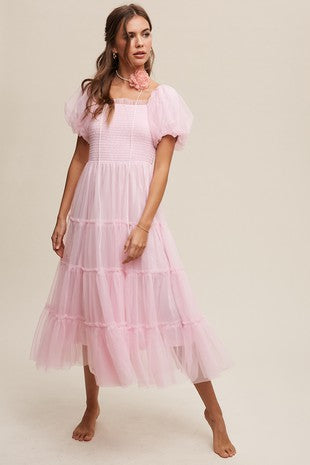 NEWEST ARRIVAL *LAST ONE* Fondant Pink Mesh Midi Dress