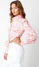 Load image into Gallery viewer, Blush Pink Floral Button Down Crop Blouse
