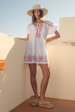 Load image into Gallery viewer, NEWEST ARRIVAL White Floral Embroidered Puff Sleeve Babydoll Dress
