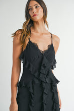 Load image into Gallery viewer, NEWEST ARRIVAL Black Ruffle Front Maxi Dress
