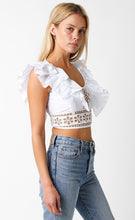 Load image into Gallery viewer, NEWEST ARRIVAL White Crop Ruffle Blouse
