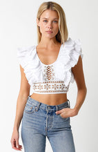 Load image into Gallery viewer, NEWEST ARRIVAL White Crop Ruffle Blouse
