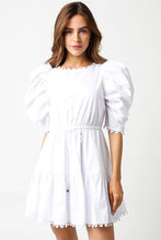 Load image into Gallery viewer, NEWEST ARRIVAL White Puff Sleeve Eyelet Trim Dress
