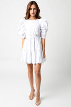 Load image into Gallery viewer, NEWEST ARRIVAL White Puff Sleeve Eyelet Trim Dress
