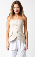 Load image into Gallery viewer, NEWEST ARRIVAL Natural Front Button Linen Strapless Top
