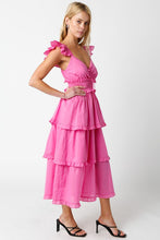 Load image into Gallery viewer, NEWEST ARRIVAL Pink Ruffle Tiered Midi Dress
