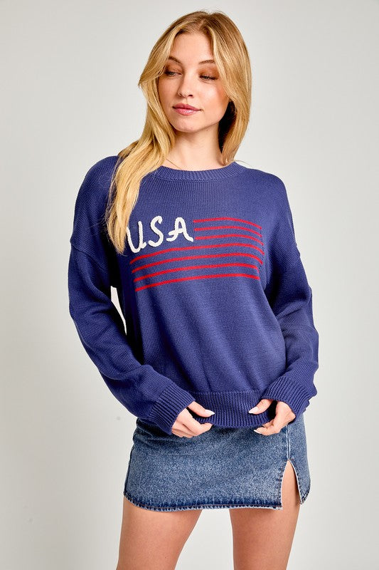 NEWEST ARRIVAL Navy Stitched Knit Sweater