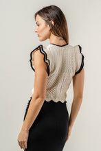 Load image into Gallery viewer, NEWEST ARRIVAL Natural/Black Flutter Sleeve Scalloped Top
