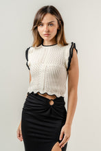 Load image into Gallery viewer, NEWEST ARRIVAL Natural/Black Flutter Sleeve Scalloped Top
