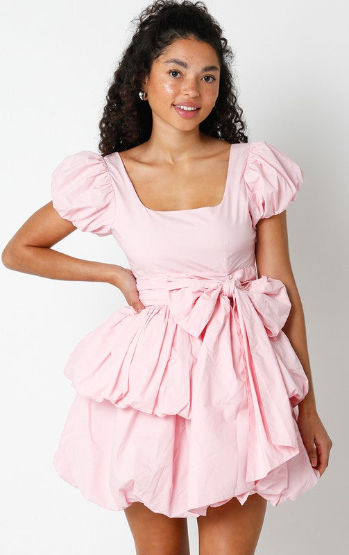 NEWEST ARRIVAL Pink Bubble Bow Mini Dress