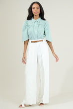 Load image into Gallery viewer, NEWEST ARRIVAL Green Striped Collared Button Down Blouse
