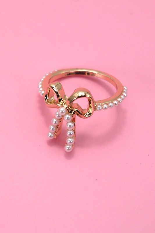 NEWEST ARRIVAL Gold Pearl Bow Ring