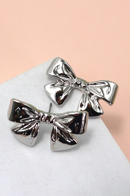 NEWEST ARRIVAL Silver Bow Stud Earrings