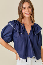 Load image into Gallery viewer, NEWEST ARRIVAL Navy/White Scalloped Blouse
