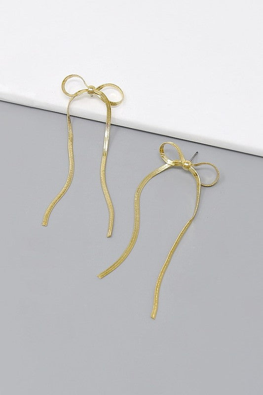 NEWEST ARRIVAL Long Gold Bow Earrings