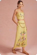 Load image into Gallery viewer, NEWEST ARRIVAL *PREORDER 2/13* Yellow Iris Floral Embroidered Midi Skirt Set