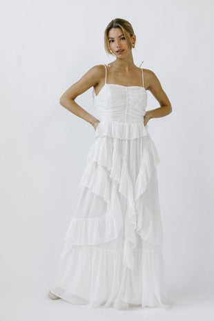 NEWEST ARRIVAL White Ruffle Maxi Dress