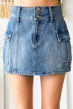 Load image into Gallery viewer, NEWEST ARRIVAL Medium Wash Denim Cargo Mini Skirt
