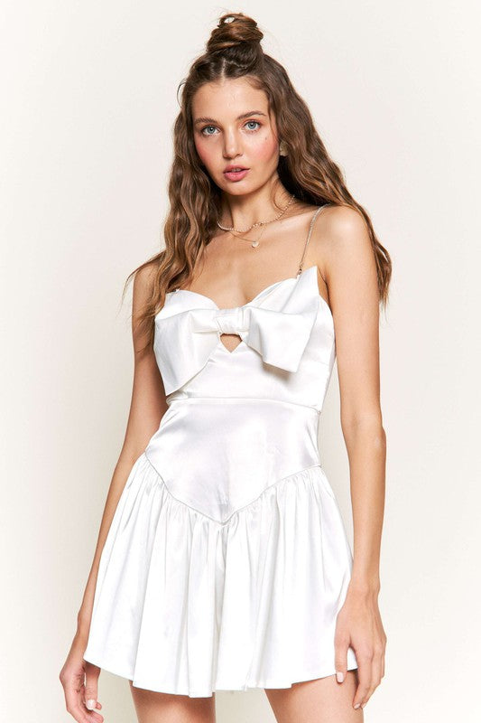 NEWEST ARRIVAL White Satin Bow Mini Dress
