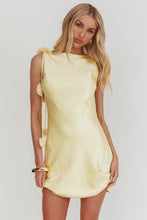 Load image into Gallery viewer, NEWEST ARRIVAL Yellow Satin Applique Strap Mini Dress
