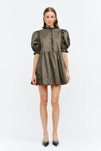 Load image into Gallery viewer, NEWEST ARRIVAL Dark Olive Brown Poplin Puff Sleeve Babydoll Dress
