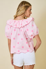 Load image into Gallery viewer, NEWEST ARRIVAL Pink/White Polka Dot Blouse
