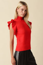 Load image into Gallery viewer, NEWEST ARRIVAL Red Mock Neck Flutter Sleeve Knit Sweater
