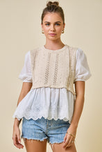 Load image into Gallery viewer, NEWEST ARRIVAL Tan/White Contrast Puff Sleeve Blouse
