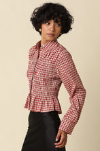 Load image into Gallery viewer, NEWEST ARRIVAL Red/Taupe Gingham Smocked Blouse
