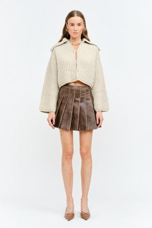 NEWEST ARRIVAL Cream Crop Front Hook Hoodie Knit Sweater
