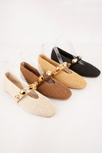 Load image into Gallery viewer, NEWEST ARRIVAL Cream Woven Textured Gold Accent Ballet Flats
