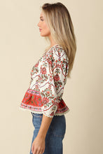 Load image into Gallery viewer, NEWEST ARRIVAL Cream Multi Print Peplum Blouse
