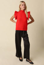 Load image into Gallery viewer, NEWEST ARRIVAL Red Mock Neck Flutter Sleeve Knit Sweater
