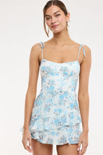 Load image into Gallery viewer, NEWEST ARRIVAL Blue Floral Shoulder Tie Mini Dress
