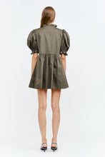 Load image into Gallery viewer, NEWEST ARRIVAL Dark Olive Brown Poplin Puff Sleeve Babydoll Dress
