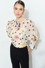 Load image into Gallery viewer, NEWEST ARRIVAL Cream Polka Dot Floral Sheer Puff Sleeve Blouse
