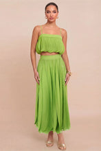 Load image into Gallery viewer, NEWEST ARRIVAL *PREORDER 6/26* Lime Green Pleated Maxi Skirt Set
