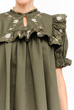 Load image into Gallery viewer, NEWEST ARRIVAL Olive Green Poplin Embroidered Babydoll Dress
