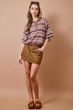 Load image into Gallery viewer, NEWEST ARRIVAL Brown/Blue Multi Striped Henley Knit Top
