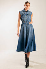 Load image into Gallery viewer, NEWEST ARRIVAL Denim Sleeveless Button Down Midi Dress
