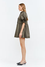 Load image into Gallery viewer, NEWEST ARRIVAL Dark Olive Brown Poplin Puff Sleeve Babydoll Dress
