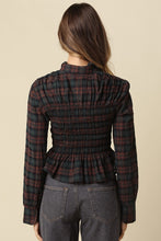 Load image into Gallery viewer, NEWEST ARRIVAL Brown/Dark Green Plaid Smocked Blouse
