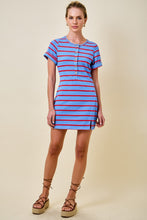 Load image into Gallery viewer, NEWEST ARRIVAL Blue/Red Striped Henley Dress
