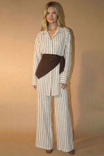 Load image into Gallery viewer, NEWEST ARRIVAL 3 Piece Brown Striped Scarf Pants Set
