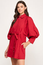 Load image into Gallery viewer, NEWEST ARRIVAL Burgundy Extra Puff Sleeve Button Front Dress
