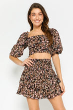 Load image into Gallery viewer, FINAL SALE Brown Floral Smocked Crop Top
