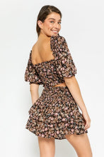 Load image into Gallery viewer, FINAL SALE Brown Floral Smocked Crop Top
