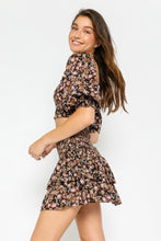Load image into Gallery viewer, FINAL SALE Brown Floral Smocked Crop Top
